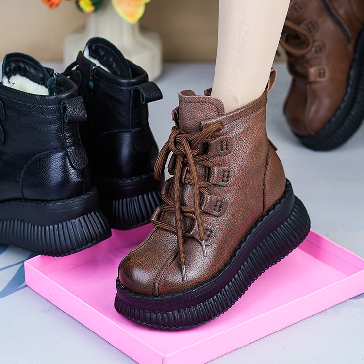 2025冬季新款真皮马丁靴女松糕厚底单靴加绒保暖棉靴纯羊毛小短靴,淘宝优惠券,粉丝福利购,淘宝优惠卷
