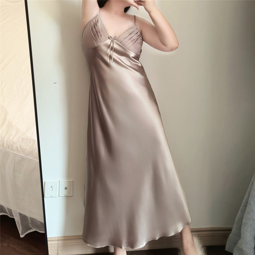 性感睡衣大码女胖mm春夏冰丝高级感加肥加大纯欲吊带睡裙没胸垫a - 图2