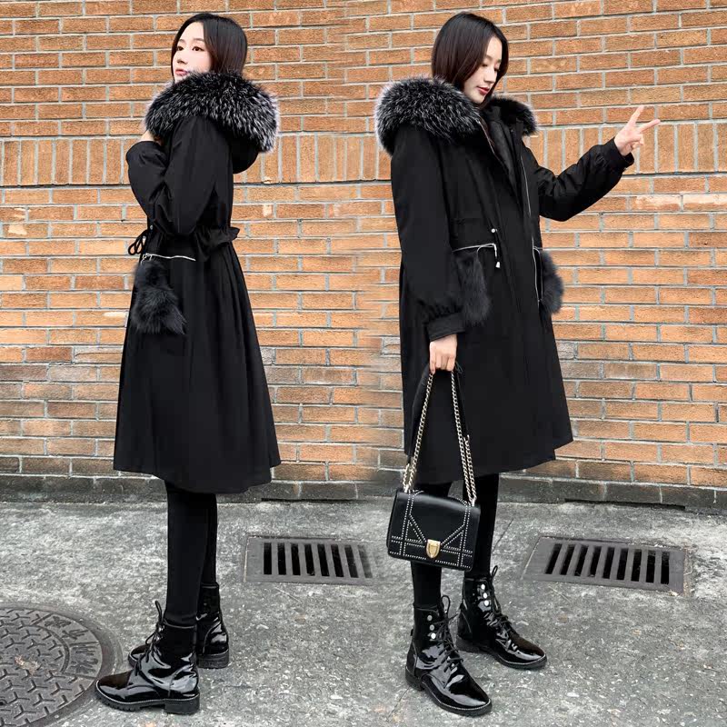 新款派克服女2025冬新款獭兔毛内胆可拆卸长款过膝貉子毛皮草外套,淘宝优惠券,粉丝福利购,淘宝优惠卷