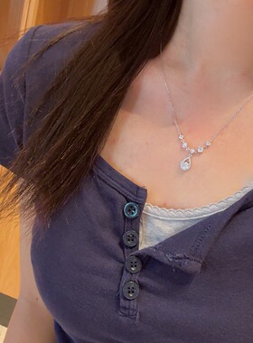 S925纯银超闪水滴锆石项链女轻奢小众高级感锁骨链送女友生日礼物