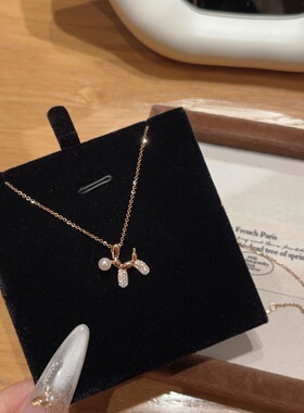 S925纯银气球狗项链珍珠满钻轻奢小众设计感送女友生日礼物锁骨链