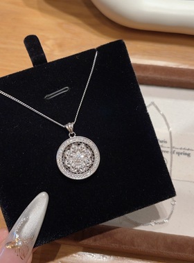 s925纯银镶钻转动莲花罗盘吊坠项链女新中式轻奢气质毛衣链送女友