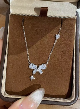 S925纯银蝴蝶项链女 轻奢小众设计感镶钻锁骨链 高级感气质颈链