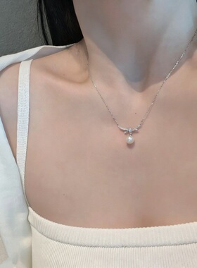 S925纯银珍珠项链女生轻奢小众设计吊坠高级感锁骨链气质名媛颈链