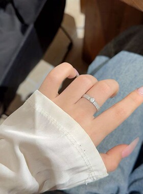 S925银闪钻戒指小众肌理开口指环轻奢百搭可调节食指戒送女友礼物