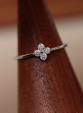 开启幸运~S925银18K金四叶草锆石细戒指小众设计感简约百搭幸运