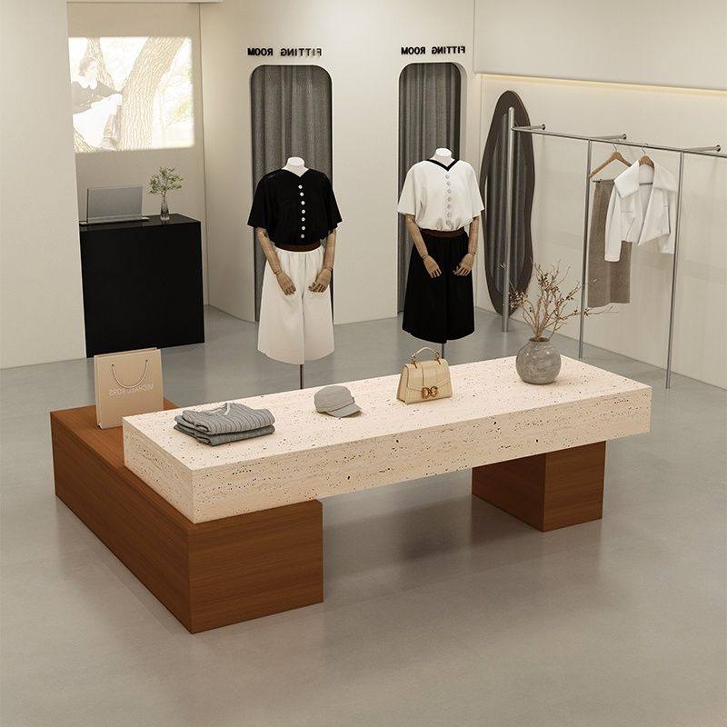 中古风服装店中岛台展示桌鞋包店铺中间摆放流水台洞石纹陈列柜子,淘宝优惠券,粉丝福利购,淘宝优惠卷