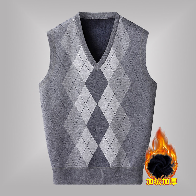 中老年男装新款加绒马甲冬季 V领加厚坎肩爸爸装毛织套头保暖背心,淘宝优惠券,粉丝福利购,淘宝优惠卷