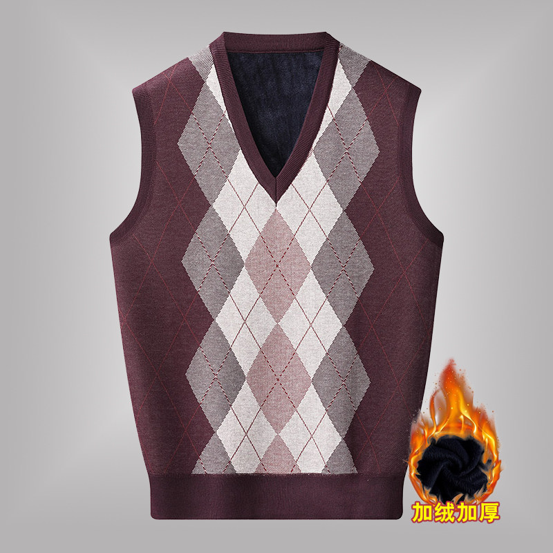 中老年男装新款加绒马甲冬季 V领加厚坎肩爸爸装毛织套头保暖背心,淘宝优惠券,粉丝福利购,淘宝优惠卷