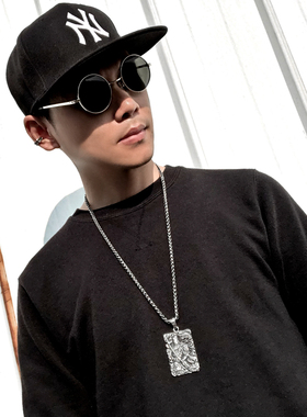 武财神男士复古钛钢潮人夜店项链