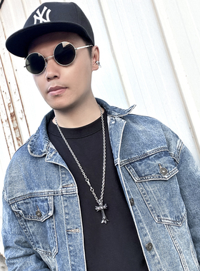 个性双十字架项链男钛钢吊坠