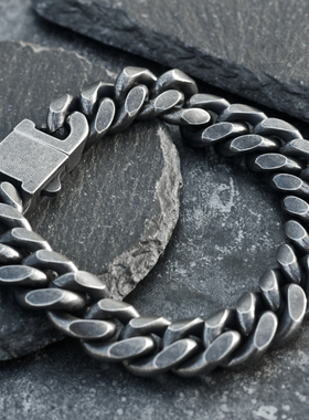 个性复古做旧古巴链男潮流钛钢