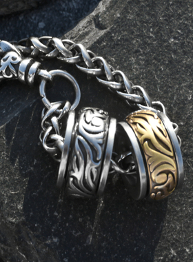 可转动雕花转运珠项链男