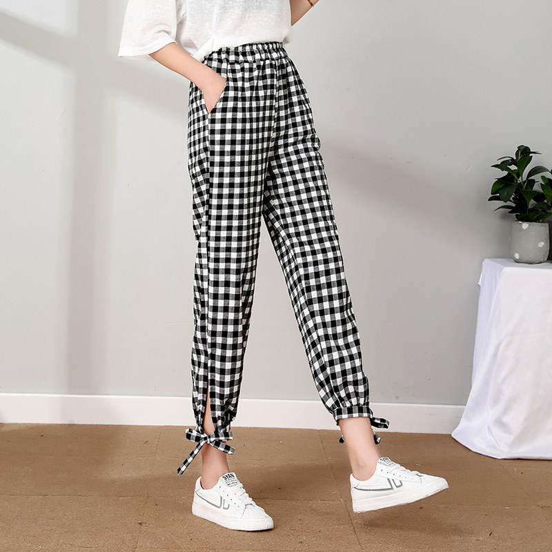 黑白格子夏薄款显瘦宽松垂感灯笼裤 璟依服饰休闲裤
