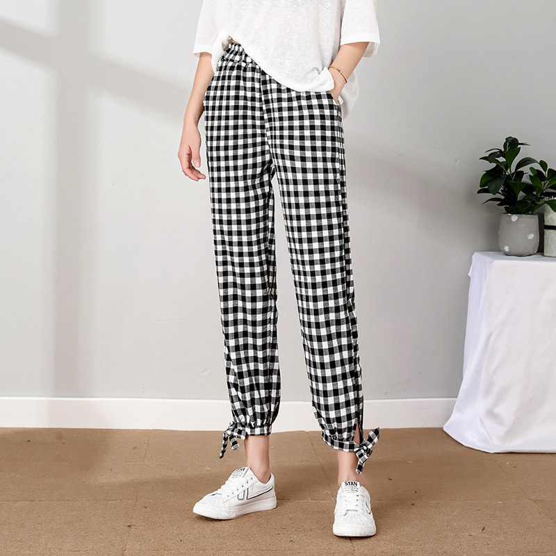 黑白格子夏薄款显瘦宽松垂感灯笼裤 璟依服饰休闲裤