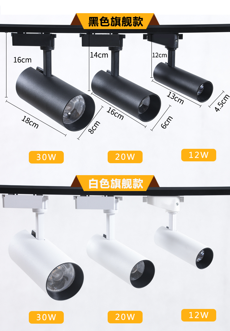 轨道灯COB商用明装吸顶服装家具导轨射灯超亮聚光背景墙10W20W30W - 图3