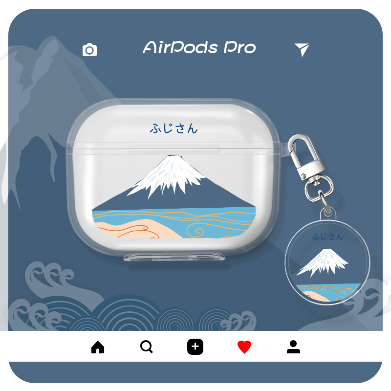 富士山适用苹果AirPods保护套透明创意无线蓝牙耳机壳AirPods1/2新款简约3硅胶充电仓盒软情侣三代Pro潮ins风