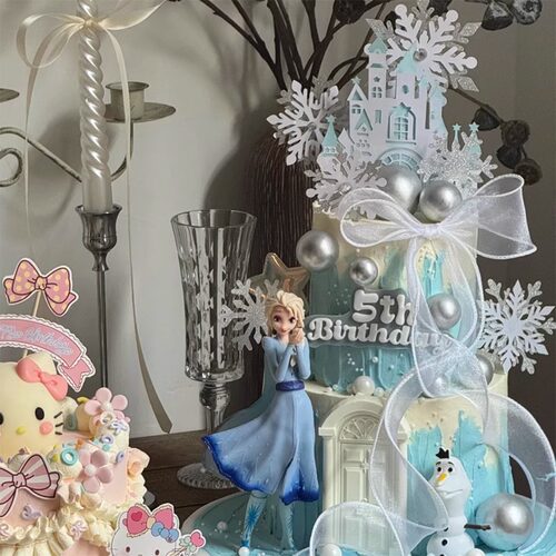 网红烘焙蛋糕装饰摆件冰雪公主艾莎雪宝生日派对城堡生日雪花插件 - 图0
