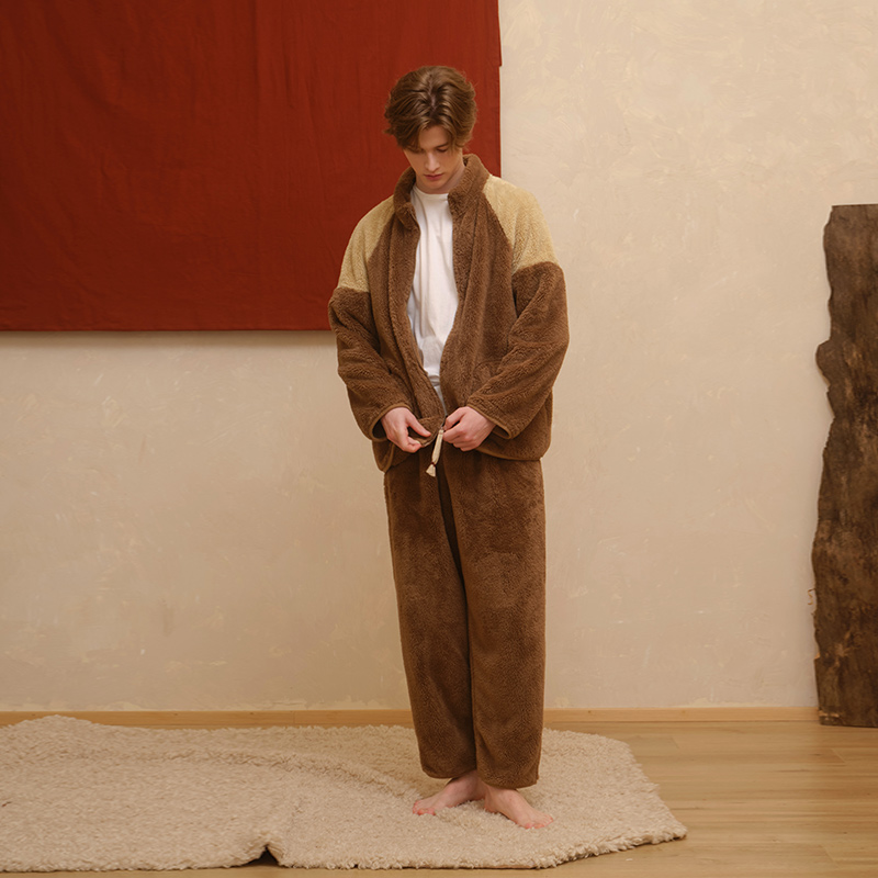 朵朵可可加厚珊瑚绒睡衣男士秋冬季特厚双面毛绒家居服套装可外穿 - 图0