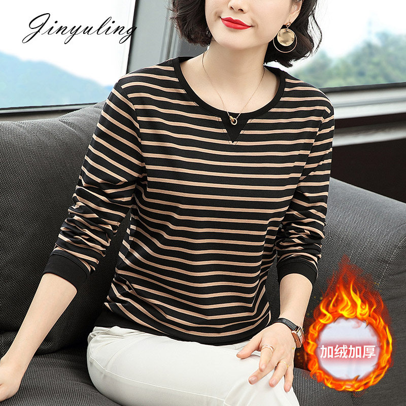 2021秋款中年长袖t恤纯棉冬打底衫 法美丽T恤