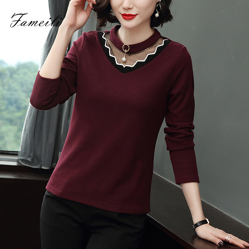 2020秋装新款长袖中年蕾丝洋气t恤 法美丽T恤