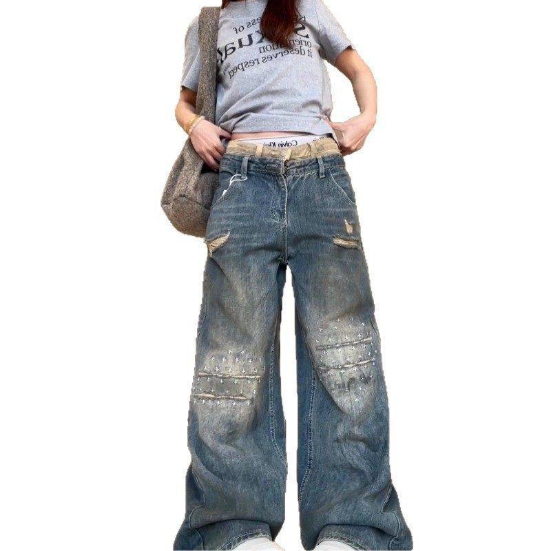 脏脏跨境双腰直筒春季男女破洞牛仔裤头裤高街设计感新款美式做旧,淘宝优惠券,粉丝福利购,淘宝优惠卷
