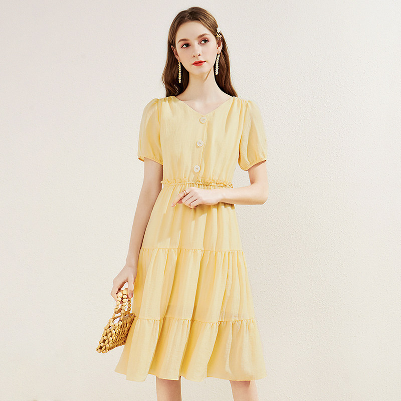 法式甜美连衣裙女2020 v领 百达依莉连衣裙