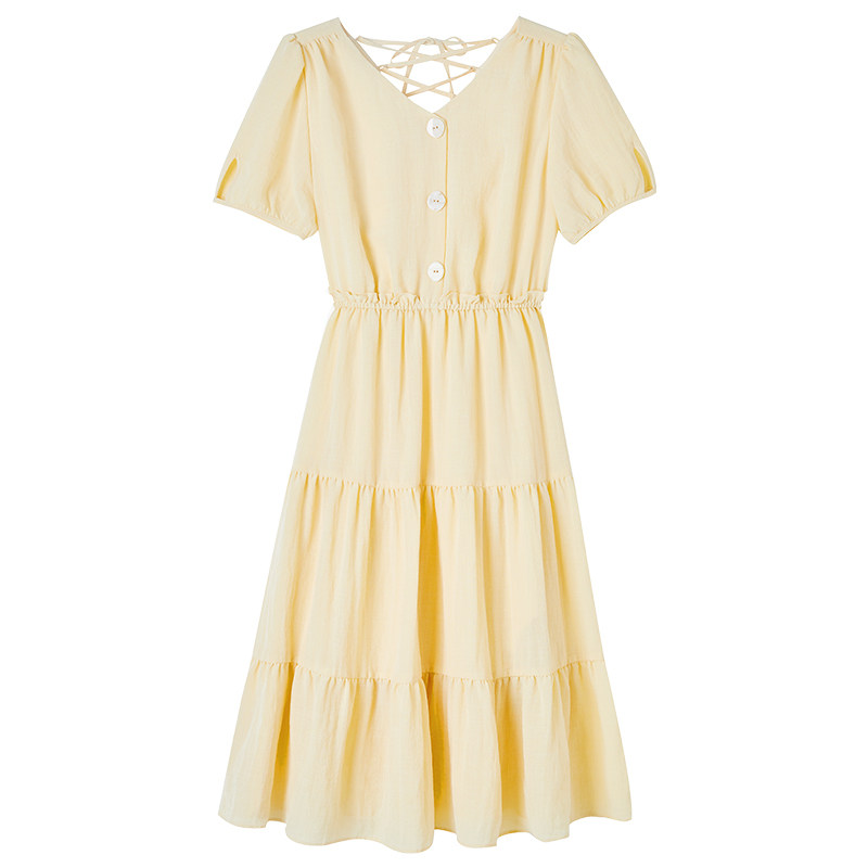 法式甜美连衣裙女2020 v领 百达依莉连衣裙