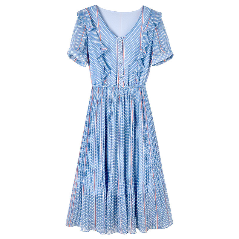 2020夏季新款气质百搭雪纺百褶裙 百达依莉连衣裙