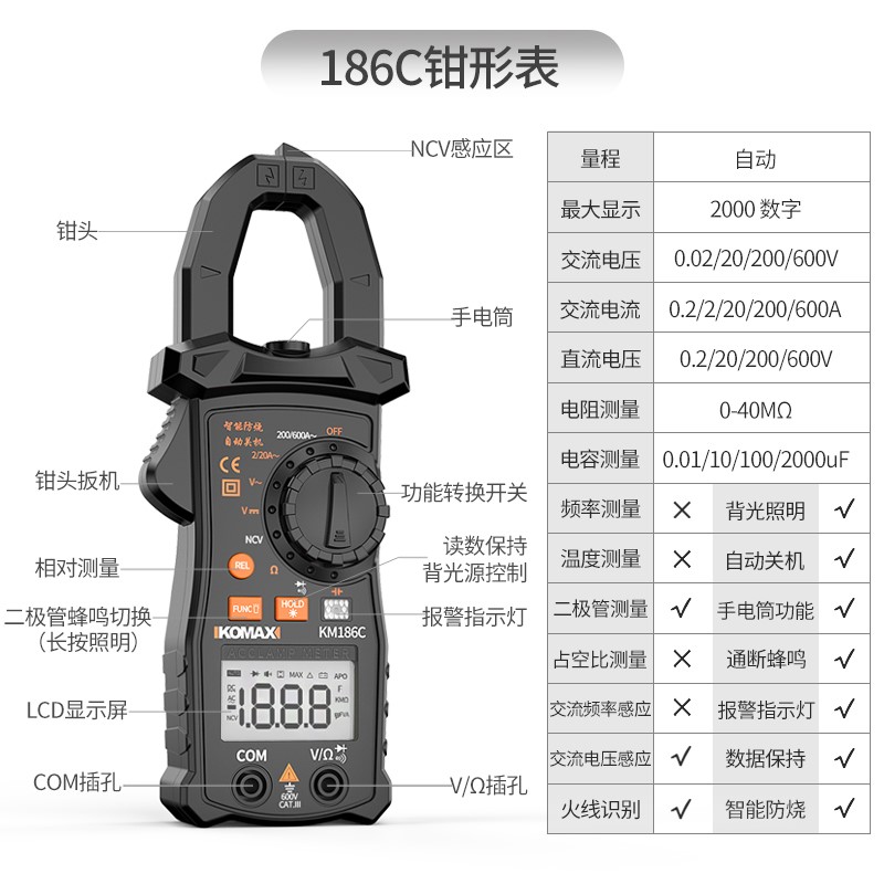 科麦斯高精度钳形表小型万用表全自动多功能钳型数字电流表 - 图1