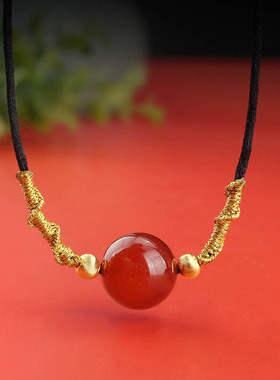 红玛瑙项链女手工编织情侣