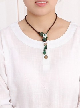 短款绿玛瑙复古百搭民族风项链
