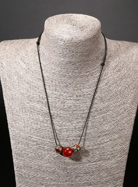 简约百搭毛衣链玛瑙吊坠项链