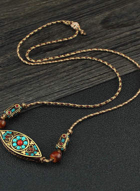 民族风项链女复古长款棉麻配饰