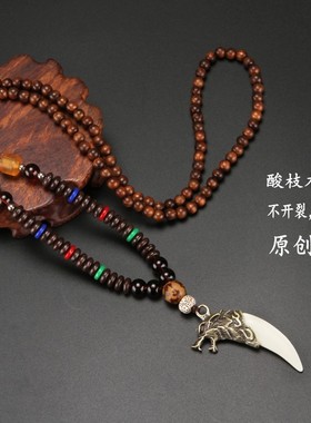 长款文艺风森系佛珠棉麻毛衣链