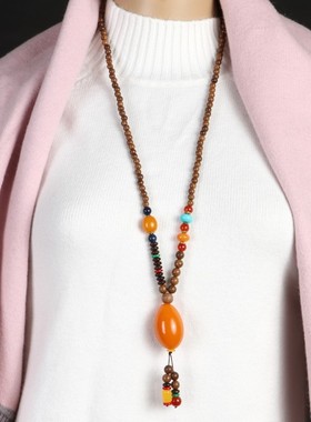 民族风复古原创仿蜜蜡女毛衣链