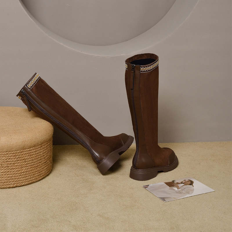 宽胖脚肥大码女鞋41-43长靴2025新款森系复古低跟弹力靴60196-13,淘宝优惠券,粉丝福利购,淘宝优惠卷