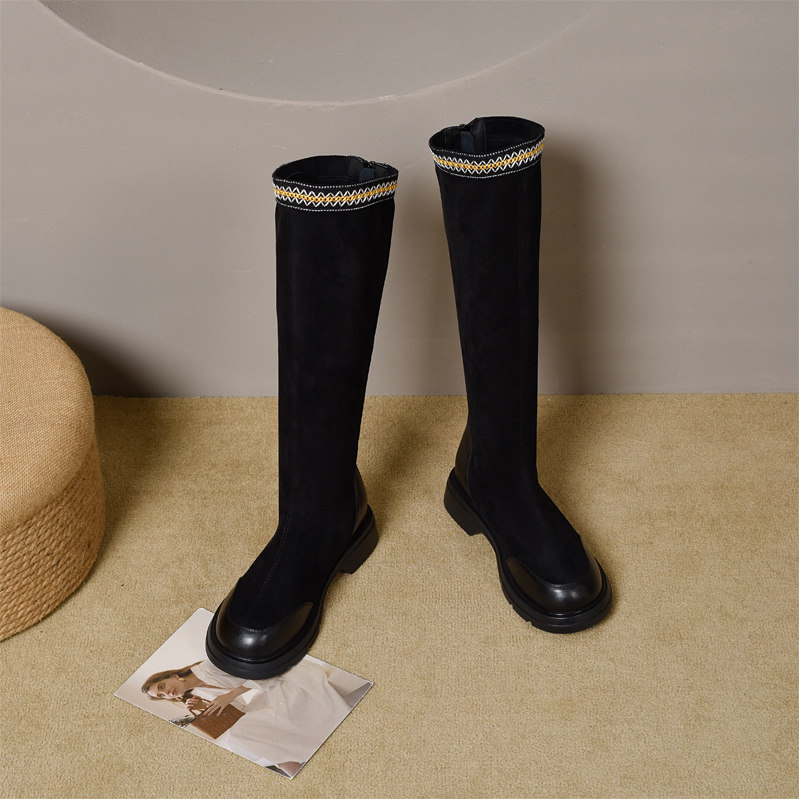 宽胖脚肥大码女鞋41-43长靴2025新款森系复古低跟弹力靴60196-13,淘宝优惠券,粉丝福利购,淘宝优惠卷