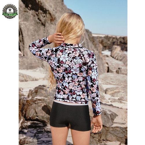 代购NEXT儿童分体泳衣 26夏女童黑色花卉沙滩长袖防晒泳装 3-16岁 - 图2