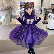 Girls dress dress sweater dresses autumn winter clothing 2023 new children girls red Chinese New Year clothes Winter gown