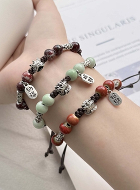 热销呆萌小醒狮手链批发国潮复古情侣手饰好运配饰可调节手绳女