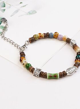 夏季新款文艺国风景德镇陶瓷手串新中式蝴蝶瓷珠手链气质百搭学生