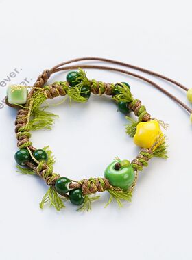 景德镇陶瓷手串圣诞重工森系陶瓷手链饰品学生手编绳摆摊饰品精品