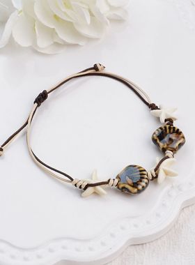 产地货源编织陶瓷手链小众设计高级感女甜美百搭文艺海洋海螺手绳