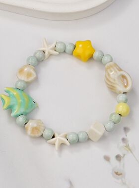 景德镇新款彩色手绘鱼陶瓷手链男女学生礼物陶瓷饰品手串饰品