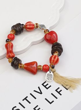 景德镇新款货源陶瓷手链红色复古寓意吉祥国风饰品手串搭配