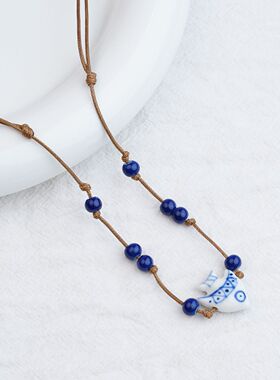 景德镇陶瓷项链锦鲤简约可爱ins清新项链颈链锁骨链直播货源