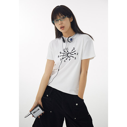 DBSC夏季美式复古正肩数字印花T恤男女凉感冰皮面料短袖T情侣同款 - 图0