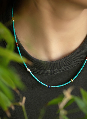 松石新中式项链女轻奢锁骨链