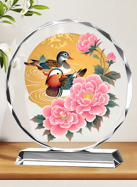 鸳鸯戏水图摆件客厅玄关办公室电视柜书房新婚卧室桌面柜子摆台